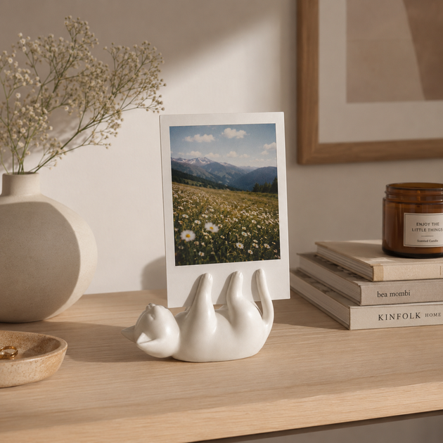 Фоторамка мини для фото моментальной печати Instax, Polaroid, декоративная подставка, Котик Белый - изображение 4