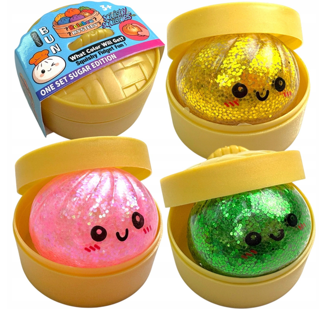 Антистрес іграшка Булочка Пельмень Сквіш 10 см Squishy Dumpling з блискітками kawaii колір сюрприз - зображення 2
