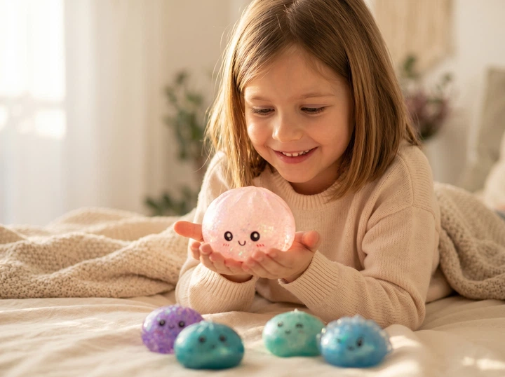 Антистрес іграшка Булочка Пельмень Сквіш 10 см Squishy Dumpling з блискітками kawaii колір сюрприз - зображення 5