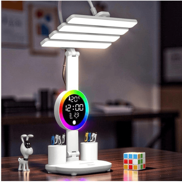 Настольная LED лампа KRX-104 с RGB-подсветкой, вентилятором, часами и подставкой, Аккумуляторный 57700/59 - изображение 6