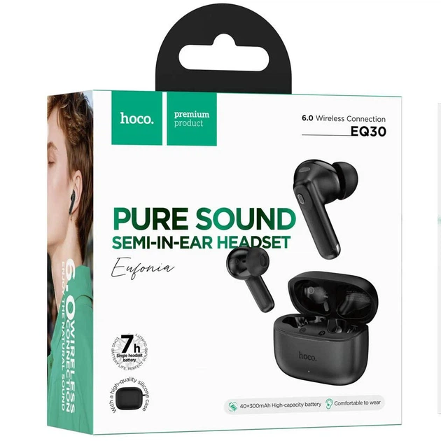 Навушники Bluetooth бездротові Hoco EQ30 вакуумні з мікрофоном та чохлом у комплекті Black - зображення 4