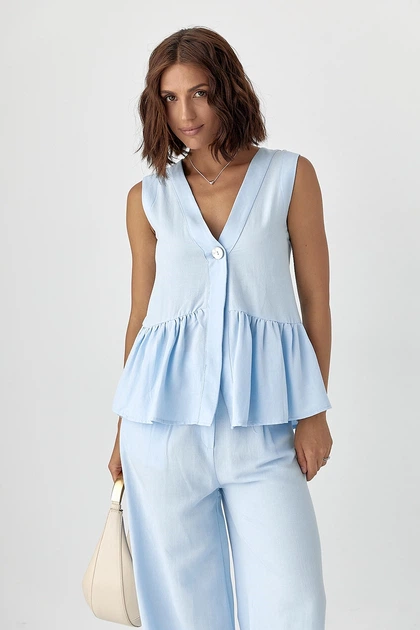 Класичний костюм з жилеткою з оборками та брюками Lurex Блакитний S (50030) - зображення 3