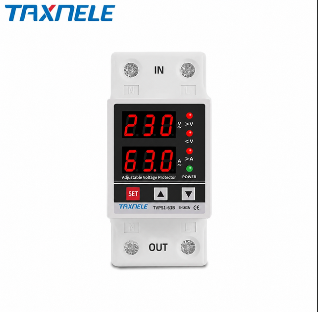 Реле напряжения Taxnele TVPS1-63B 63A / Цифровой отсекатель напряжения / Защита от скачков и перегрузки / White(3 кнопки) - Фото 1 Реле напряжения Taxnele TVPS1-63B 63A / Цифровой отсекатель напряжения / Защита от скачков и перегрузки / White(3 кнопки) - изображение 1