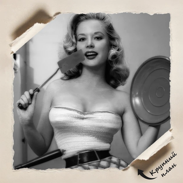 Постер Бетти Бросмер на кухне, Betty Brosmer, A3 42×30 см (id6914) - изображение 4