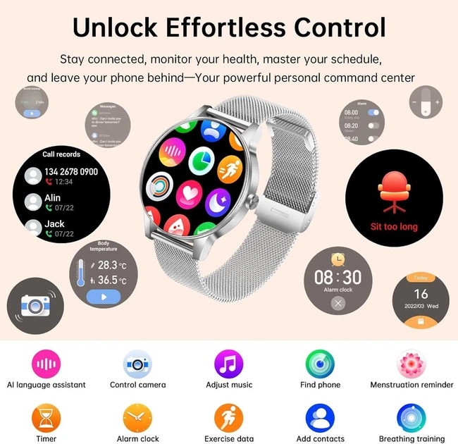 Смарт-годинник 1.27 Bluetooth дзвінки 130+ режимів пульсометр IP68 сріблясті - зображення 9
