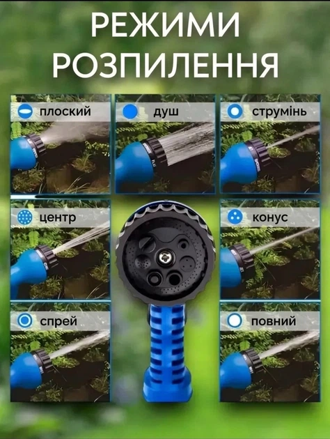 Садовий шланг для поливу V-Hose Pro 120 м Синій: саморозтяжний шланг-гармошка з розпилювачем (7 режимів) - Фото 7 Садовий шланг для поливу V-Hose Pro 120 м Синій: саморозтяжний шланг-гармошка з розпилювачем (7 режимів) - зображення 7
