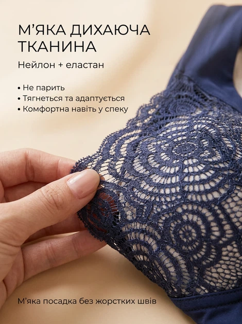 Бюстгальтер жіночий без кісточок Elysia мереживний з широкими бретелями синій 2XL (90B, 90C) - зображення 4
