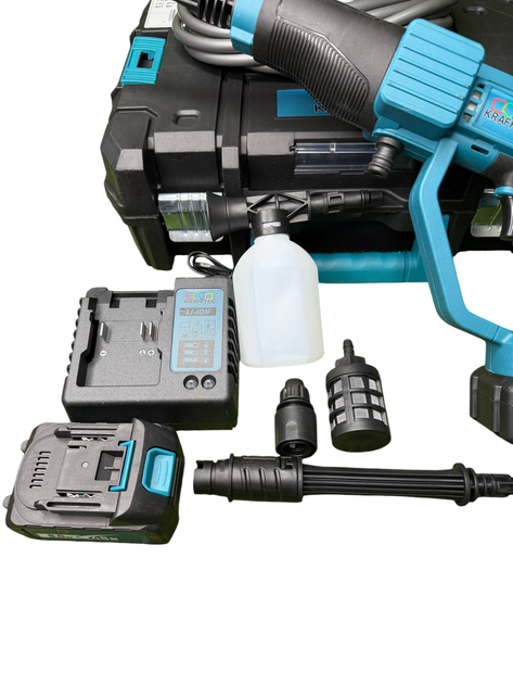Безщіткова акумуляторна мийка високого тиску Krafftec Germany PRO (48V 8Ah 45 Бар) Ручна автомийка + 2 АКБ та насадки (57447) - изображение 10