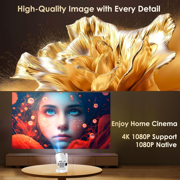 Смарт-проектор Xivolw 4K Android 13: портативный мини-кинотеатр, WiFi 6, Bluetooth 5.4, поворотная подставка 270°, 20000 Lm - Фото 4 Смарт-проектор Xivolw 4K Android 13: портативный мини-кинотеатр, WiFi 6, Bluetooth 5.4, поворотная подставка 270°, 20000 Lm - изображение 4