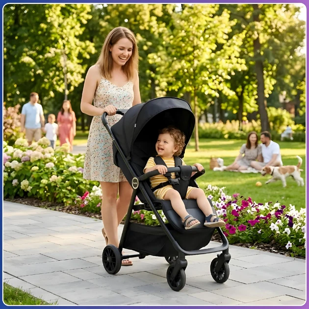 Дитяча прогулянкова коляска-книжка Bambi M 6317 LITE Black алюмінієва рама, ремені безпеки - Фото 8 Дитяча прогулянкова коляска-книжка Bambi M 6317 LITE Black алюмінієва рама, ремені безпеки - зображення 8