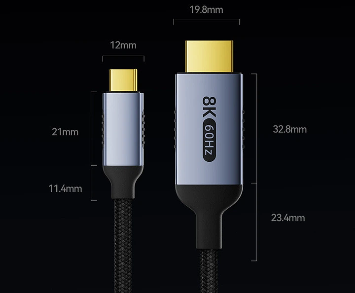 Кабель-перехідник Digital ZX145 USB Type-C - HDMI 8K 60Hz 2 м Чорний (HDMIC8K-2m) - изображение 2