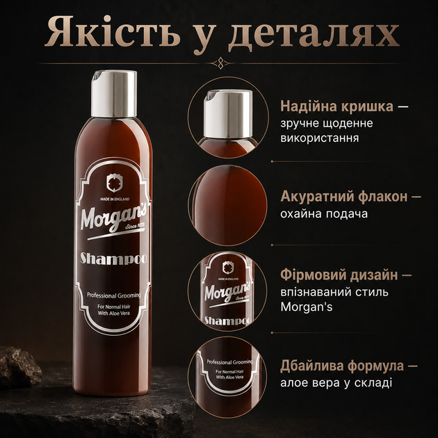 Шампунь Morgan's Men's Shampoo 250 мл для чоловіків з алое вера, кератином і пантенолом, очищення та зміцнення волосся, догляд для нормальних і сухих пасм щодня - зображення 2