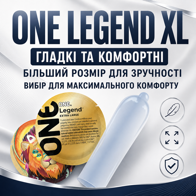 Презерватив ONE Legend XL латексний гладкий збільшеного розміру прозорий із силіконовою змазкою 1 шт - зображення 5