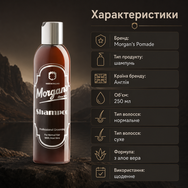 Шампунь Morgan's Men's Shampoo 250 мл для чоловіків з алое вера, кератином і пантенолом, очищення та зміцнення волосся, догляд для нормальних і сухих пасм щодня - зображення 3