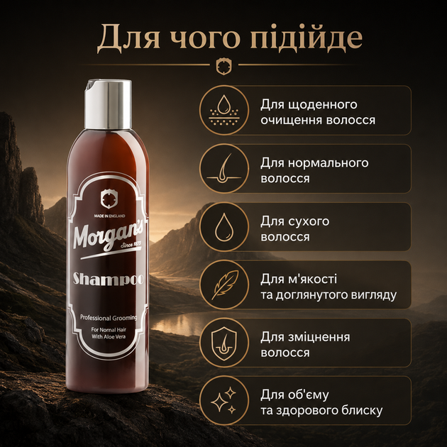 Шампунь Morgan's Men's Shampoo 250 мл для чоловіків з алое вера, кератином і пантенолом, очищення та зміцнення волосся, догляд для нормальних і сухих пасм щодня - зображення 4