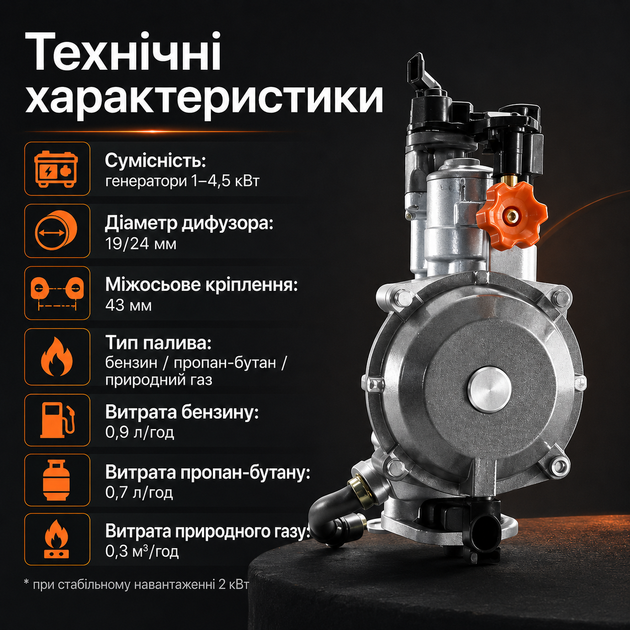 Газовый карбюратор LPG 168F для генератора 1–4,5 кВт под пропан-бутан, метан и бензин с диффузором 19/24 мм, запчасть для переоборудования двигателя - изображение 3
