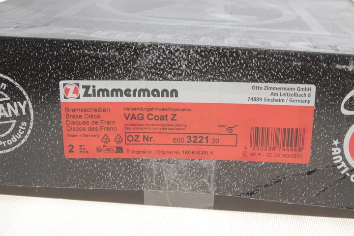 Тормозные диски ZIMMERMANN 600322120 Volkswagen Caddy, EOS, Jetta, Golf, Touran, Scirocco; Seat Leon, Toledo; Audi A3; Skoda Superb, Octavia, Yeti, Karoq 1K0615301K, 1K0615301T, 5C0615301A - зображення 4