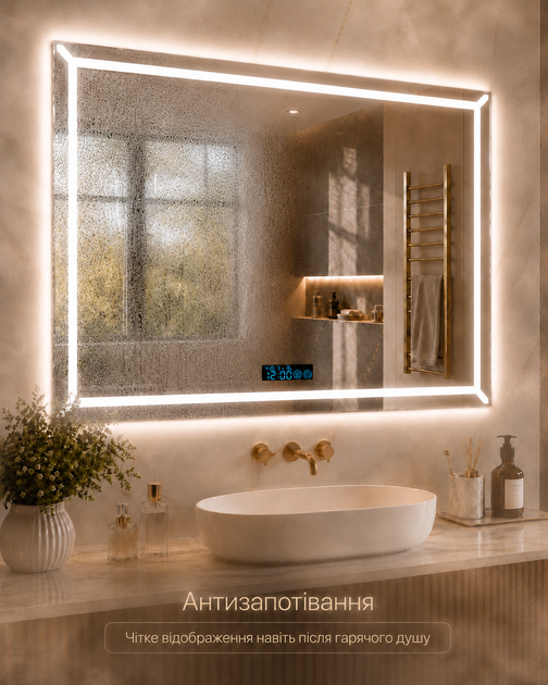 Зеркало с LED подсветкой 60х80 см зеркало для ванной комнаты смарт c подогревом и дисплеем светодиодное BRS - изображение 3