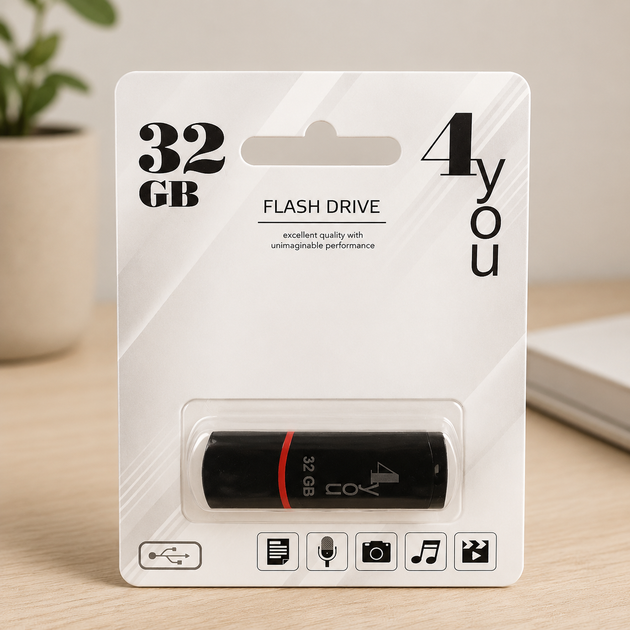 Флеш-накопитель Usb 32Gb 4you 011 Classic series Black - Фото 1 Флеш-накопитель Usb 32Gb 4you 011 Classic series Black - изображение 1