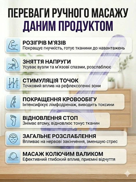 Ручной роликовый массажер для тела с длинной ручкой для массажа ног, рук и улучшения кровообращения Reclaire, синий - Фото 2 Ручной роликовый массажер для тела с длинной ручкой для массажа ног, рук и улучшения кровообращения Reclaire, синий - изображение 2