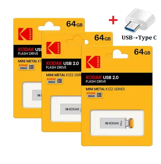 Флешка металлическая Kodak K122 USB 2.0. 64 ГБ + Подарунок: Адаптер на Type-C - изображение 3