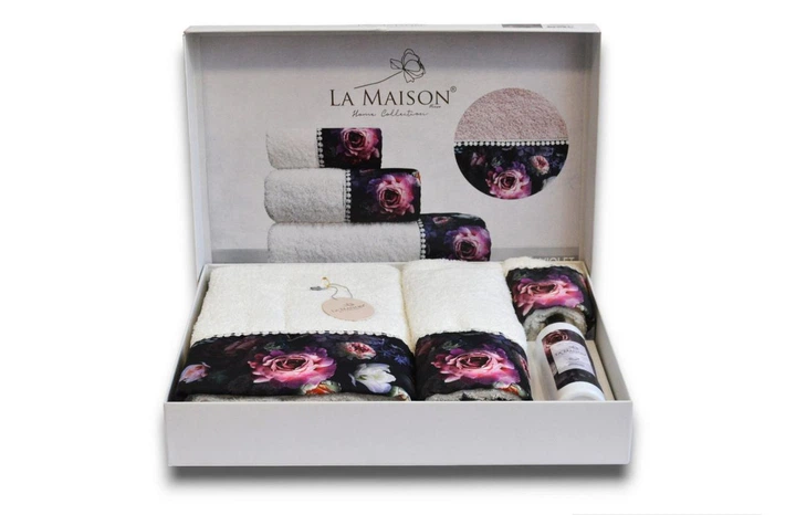 Подарочный набор полотенец La Maison 3 шт Violet Ekru Белый (30х50, 50х90, 70х140) + аромат - Фото 3 Подарочный набор полотенец La Maison 3 шт Violet Ekru Белый (30х50, 50х90, 70х140) + аромат - изображение 3