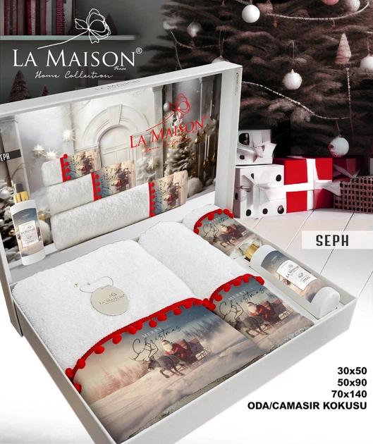Подарочный набор полотенец La Maison 3 шт Seph Белый (30х50, 50х90, 70х140) + аромат - изображение 3
