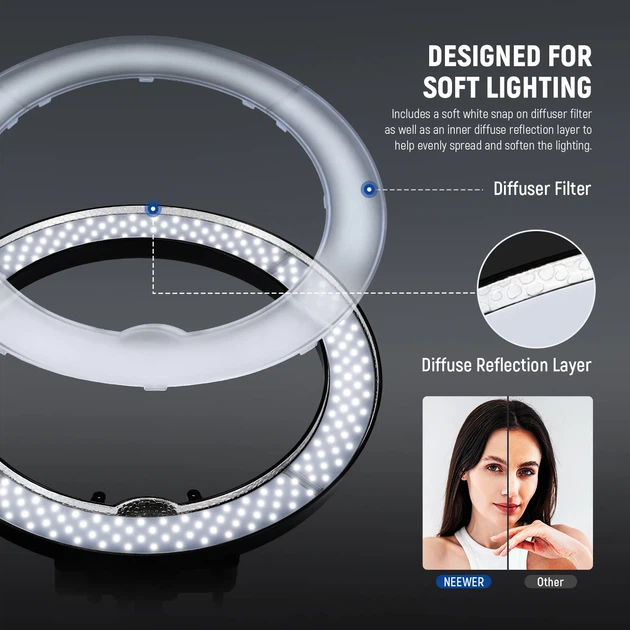 Профессиональная кольцевая LED лампа RL-21 (54 см) 65W / Профессиональный свет с 3 креплениями для телефона, пультом и сумкой (COPY) - Фото 2 Профессиональная кольцевая LED лампа RL-21 (54 см) 65W / Профессиональный свет с 3 креплениями для телефона, пультом и сумкой (COPY) - изображение 2
