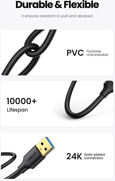 Кабель UGREEN USB-A 3.0 Male to Male Cable 1m (Black) (UGR-10370) - изображение 6