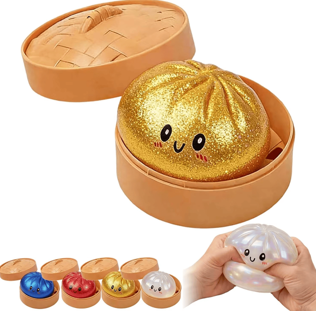 Іграшка-антистрес сквіш Dumpling Squishy Bun Пельмень у пароварці з глітером і орбізом 9см - Фото 3 Іграшка-антистрес сквіш Dumpling Squishy Bun Пельмень у пароварці з глітером і орбізом 9см - зображення 3