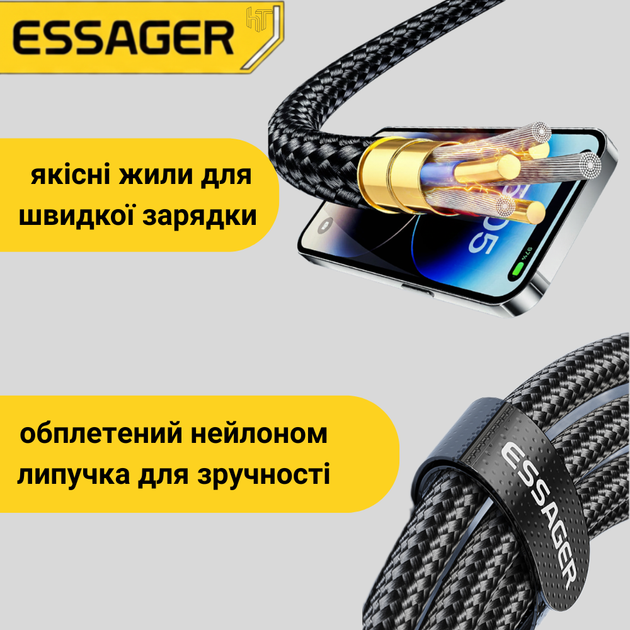 Кабель Essager Type-C to Type-C 100W 2м с дисплеем быстрая зарядка PD кабель тайп си - изображение 2
