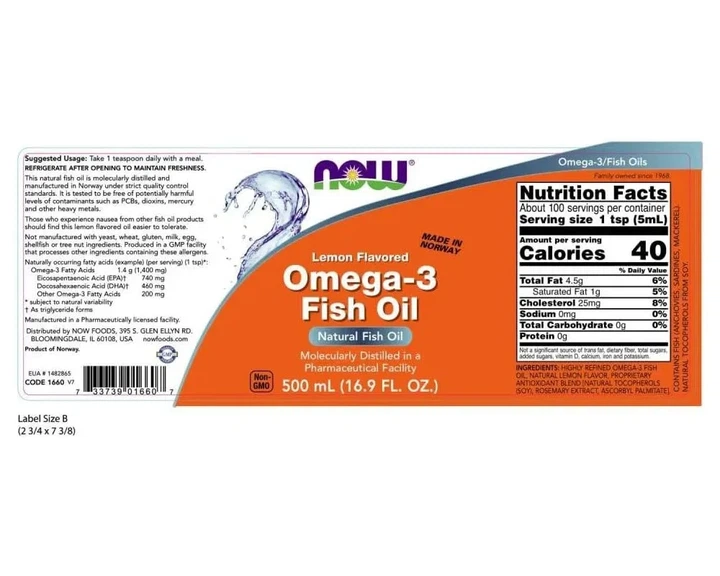 Омега 3 Omega-3 Cardiovascular Support Now Foods Лимон 500 мл - зображення 3