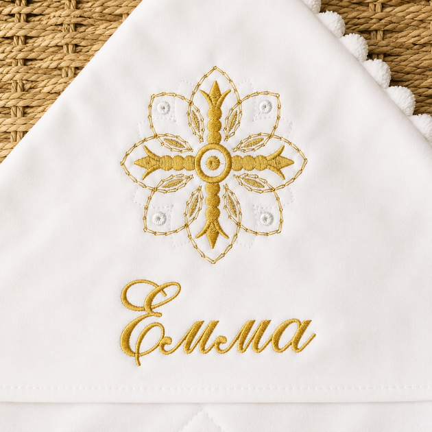 Крыжма именной BOKA цветочек минки 90х80 см Белый - изображение 3