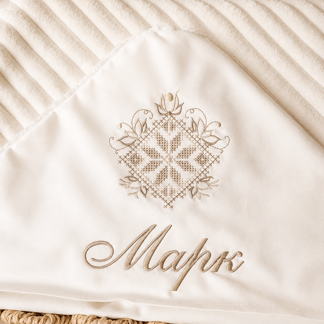 Крыжма именноя BOKA с орнаментом минки 90х80 см Молочная - Фото 5 Крыжма именноя BOKA с орнаментом минки 90х80 см Молочная - изображение 5
