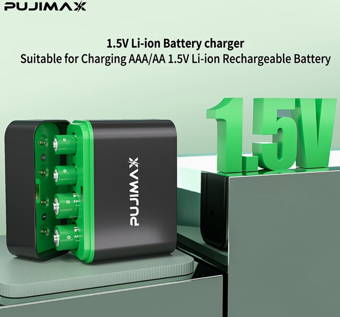 Аккумуляторные батарейки набор 2AAА+2AA в зарядном боксе 1100mWh Li-Ion 1.5v мизинчиковые и 4255mWh Li-Ion 1.5v пальчиковые аккумуляторы с зарядкой кейс Pujimax (2+2)шт - изображение 2