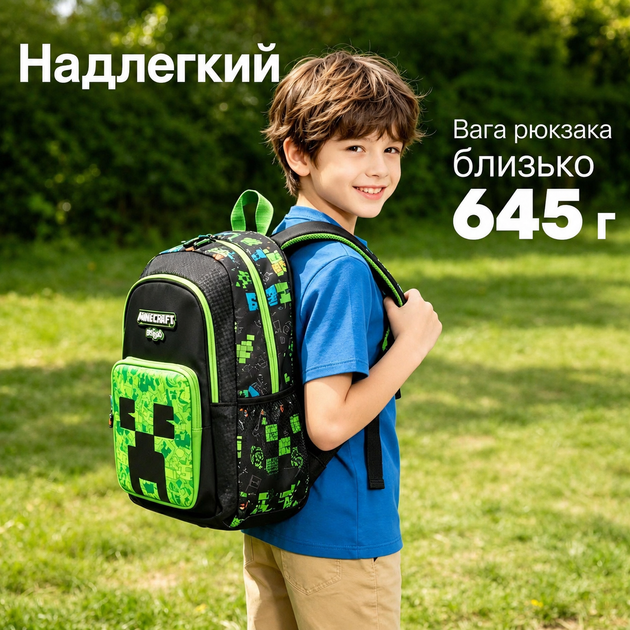 Большой школьный рюкзак Minecraft Smiggle 42×30×15 см для 3–6 класса | Легкий детский рюкзак с карманами - изображение 8