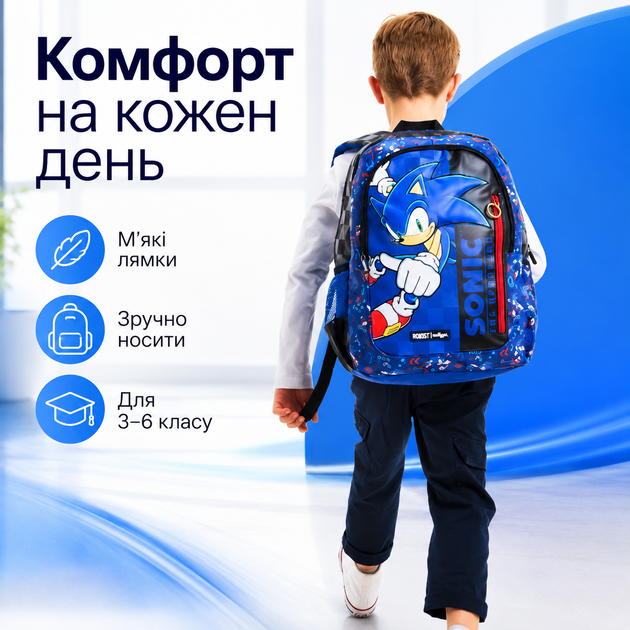 Школьный рюкзак Sonic Smiggle 42×30×15 см | Детский рюкзак Соник с мягкими лямками и водоотталкивающей тканью - изображение 2