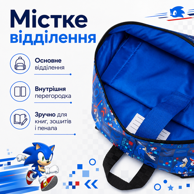 Школьный рюкзак Sonic Smiggle 42×30×15 см | Детский рюкзак Соник с мягкими лямками и водоотталкивающей тканью - изображение 4