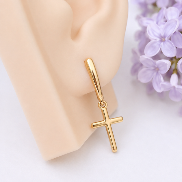 Серьги крестики Xuping Jewelry длина 3.3см ширина 1см медицинское золото позолота 18К с1693 - изображение 2