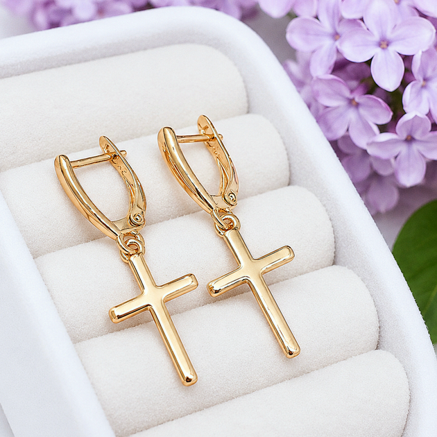 Серьги крестики Xuping Jewelry длина 3.3см ширина 1см медицинское золото позолота 18К с1693 - изображение 3