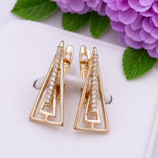 Сережки Xuping Jewelry довжина 1.9см ширина 9мм медичне золото позолота 18К с1685 - Фото 1 Сережки Xuping Jewelry довжина 1.9см ширина 9мм медичне золото позолота 18К с1685 - зображення 1
