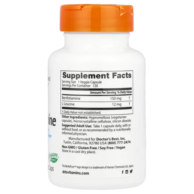 Бенфотіамін Doctor's Best (Benfotiamine) 150 мг 120 капсул (DRB-00129) - изображение 2