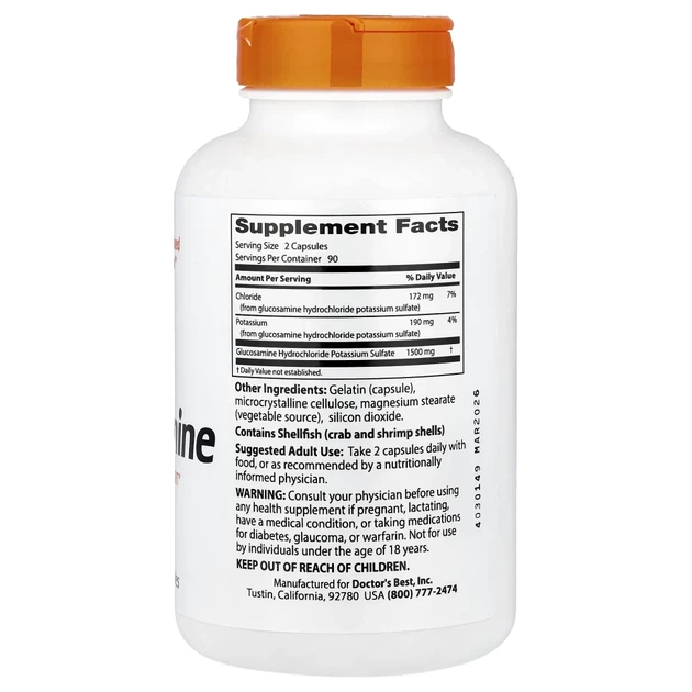 Глюкозаміну сульфат Doctor's Best (Glucosamine Sulfate) 750 мг 180 капсул (DRB-00086) - зображення 2