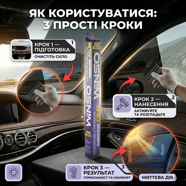 Пленка тонировочная Winso 50*300см черная защитная пленка для автомобиля термозащита SK_350320А12 - изображение 3