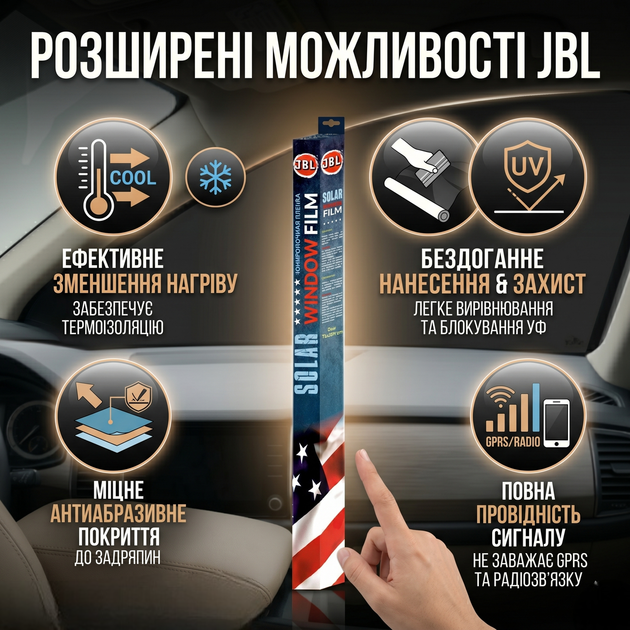 Плівка тонувальна JBL 0,75x3м Dark Black 20% затемняючий захист від сонця та ультрафіолету чорна SK_75D300А12 - зображення 4