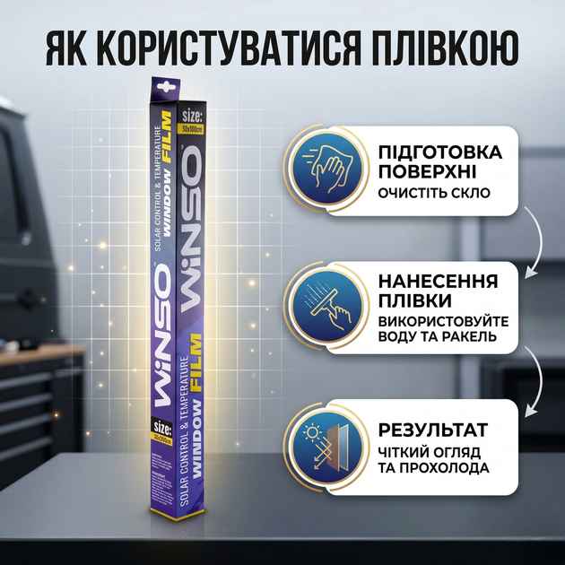 Пленка тонировочная Winso Ultra Black 50*300см черная защита от ультрафиолета для автомобиля пленка для стекол SK_350340А12 - изображение 3