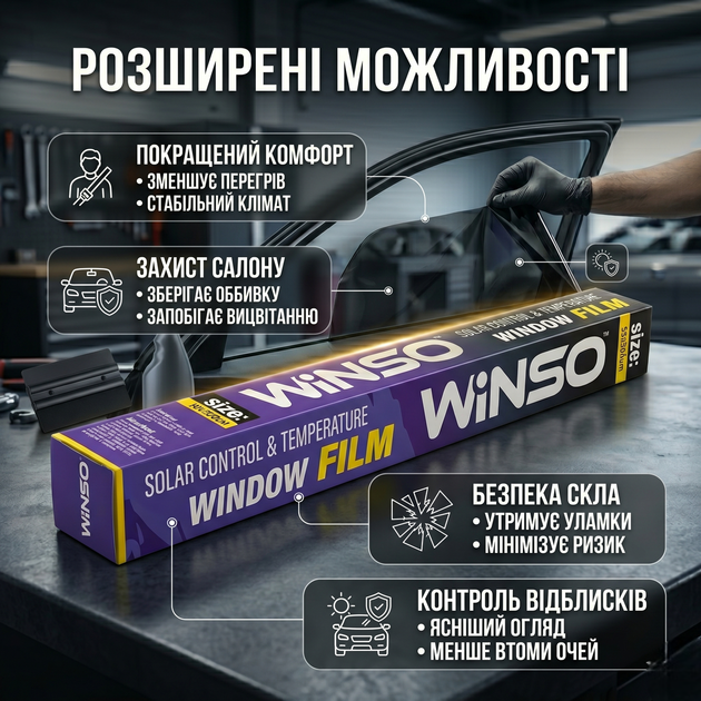 Пленка тонировочная Winso 50*300см черная пленка для автомобиля защита от ультрафиолета термозащита SK_350310А12 - изображение 4