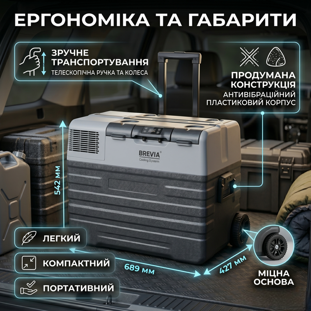 Холодильник автомобильный Brevia 52л компрессорный для путешествий и кемпинга черный SK_22780А12 - изображение 5