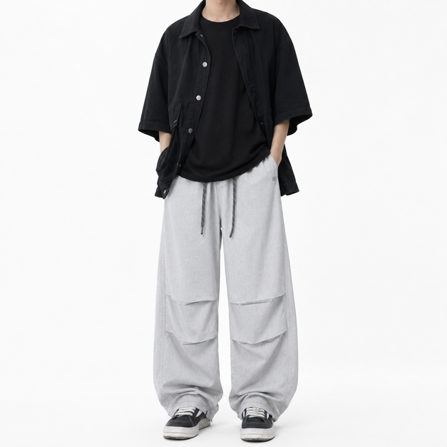 Джинсы AMXK для мальчика подростка широкие летние baggy с поясом на резинке, Светло-серый 170 - Фото 1 Джинсы AMXK для мальчика подростка широкие летние baggy с поясом на резинке, Светло-серый 170 - изображение 1