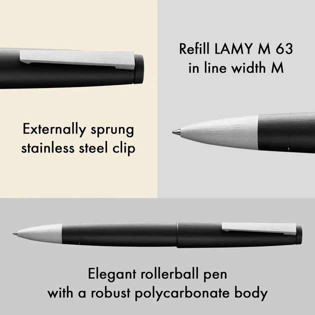 Ручка-ролер LAMY 2000 чорна стрижень M63 чорний (4014519278580) - зображення 4